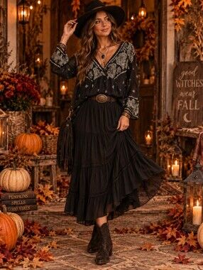 Vintage New York City Design Co. Black Silk Blend Sheer Paisley Bell Sleeve Y2K